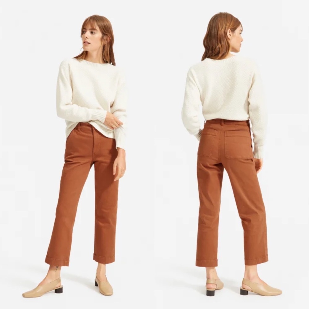 Everlane Cropped Straight-Leg Pants in Cognac Brown